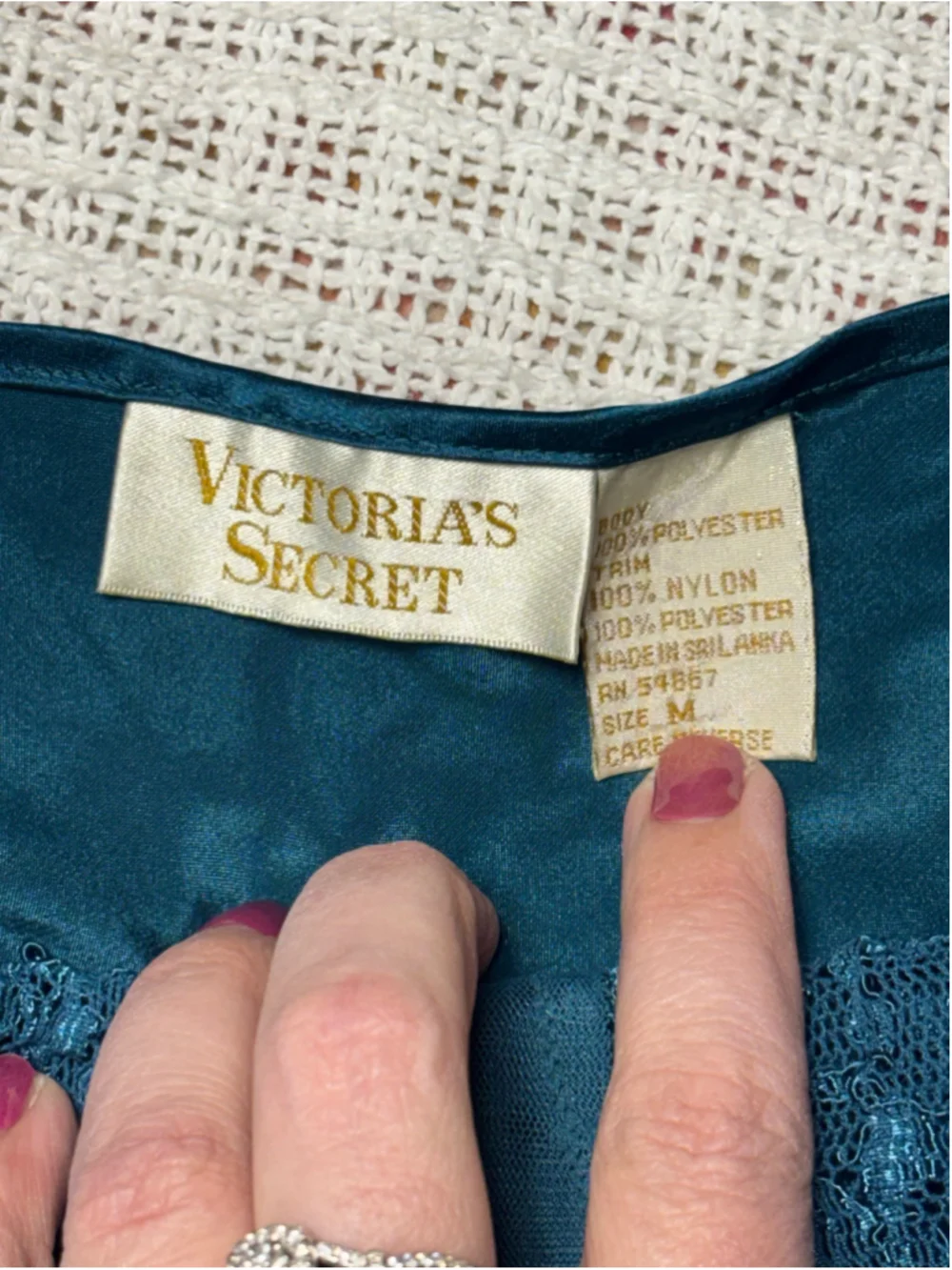 VTG Victoria's Secret Gold Label Teal Satin Lace Maxi Slip Dress Nightgown M EUC - Picture 12 of 14